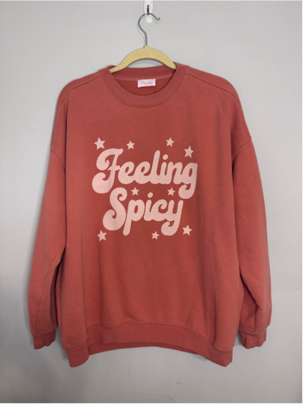 Women's Pink Lily Feeling Spicy Sweatshirt Size M Coral Pink